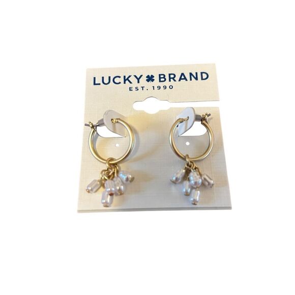 Lucky Brand Matte Gold Pearl Cluster Latchback  Hoops - Picture 4 of 6